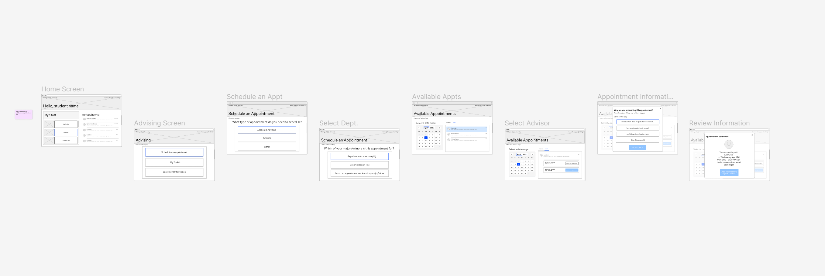 medium fidelity wireframes for the student task flow